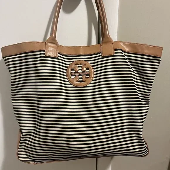 Tory Burch Navy and Ivory striped tote - good condition! - Picture 2 of 9